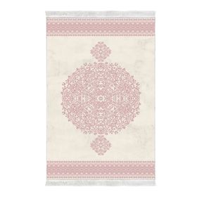 Alanur Home Star Kaymaz Pamuk Tabanlı Saçaklı Krem Pudra Dijital Baskı Halı