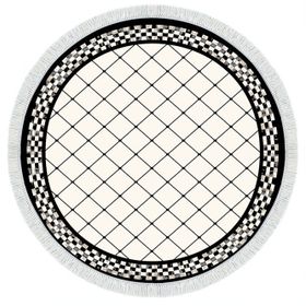 Alanur Home Star Kaymaz Pamuk Tabanlı Saçaklı Yuvarlak Krem Dijital Baskı Halı