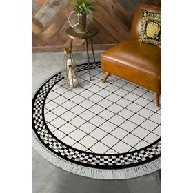 Alanur Home Star Kaymaz Pamuk Tabanlı Saçaklı Yuvarlak Krem Dijital Baskı Halı