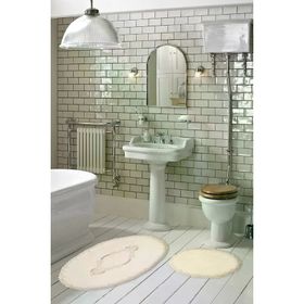 Alanur Zümra Lüx Pamuklu Aplikli 2'li Set Krem Oval Banyo Takımı