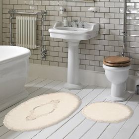 Alanur Zümra Lüx Pamuklu Aplikli 2'li Set Krem Oval Banyo Takımı