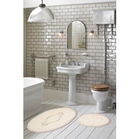 Alanur Zümra Lüx Pamuklu Aplikli 2'li Set Krem Oval Banyo Takımı