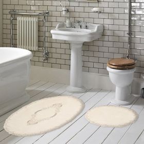 Alanur Zümra Lüx Pamuklu Aplikli 2'li Set Krem Oval Banyo Takımı