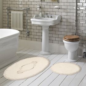 Alanur Zümra Lüx Pamuklu Aplikli 2'li Set Krem Oval Banyo Takımı