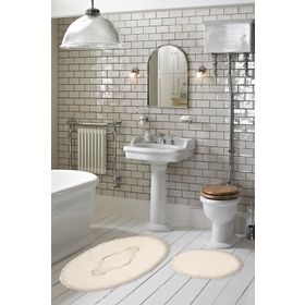 Alanur Zümra Lüx Pamuklu Aplikli 2'li Set Krem Oval Banyo Takımı
