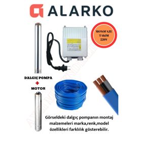 Alarko 4SDM4/14 1.5HP - 25 mt Kablolu ve Panolu Monofaze Dalgıç Pompa Takımı