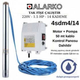 Alarko 4sdm4/14 Set Halinde 50 Mt Kablolu Panolu Monofaze 220 Watt Dalgıç Pompa