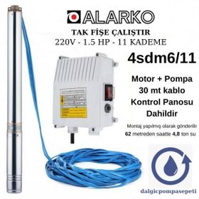 Alarko 4sdm6/11 Set Halinde 30 Mt Kablolu Panolu Monofaze 220 Watt Dalgıç Pompa