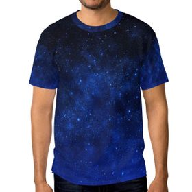 Alaza Gündelik Mavi Eğimli Galaxy Yıldız Nebula Kısa Kollu Erkek Tişört