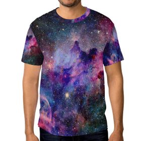 Alaza Gündelik Renkli Galaxy Yıldız ve Sis Evreni Kısa Kollu Erkek Tişört