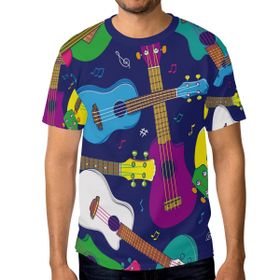 Alaza Hawaiian Ukulele Pop Renkli Kısa Kollu Erkek Tişört