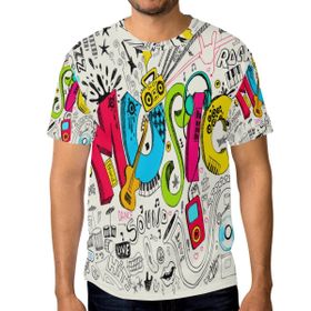 Alaza Komik Müzik Graffiti Doodle Kısa Kollu Erkek Tişört