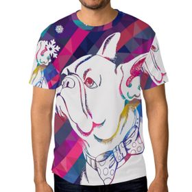 Alaza Soyut Renkli Bulldog Kısa Kollu Erkek Tişört
