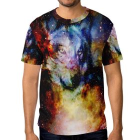 Alaza Space Wolf Galaxy Kısa Kollu Erkek Tişört