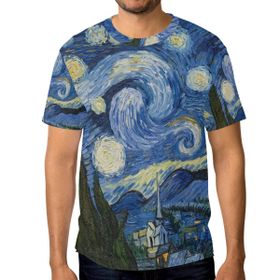 Alaza Starry Night Van Gogh Yağlı Boya Kısa Kollu Erkek Tişört