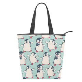 Alaza Tote Kanvas Sevimli Paten Penguen 14×4.5×15 inç Çoklu Kadın Omuz El Çantası
