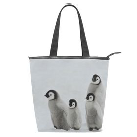 Alaza Tote Kanvas Sevimli Penguenler 14×4.5×15 inç Çoklu Kadın Omuz El Çantası