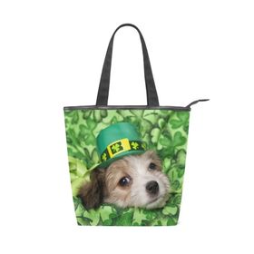 Alaza Tote Kanvas Sevimli St. Patrick's Yavru Köpek Yonca 14×4.5×15 inç Çoklu Kadın Omuz El Çantası