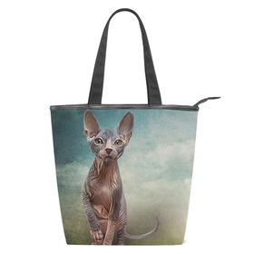 Alaza Tote Kanvas Sfenks Kedi Kedi 14×4.5×15 inç Çoklu Kadın Omuz El Çantası