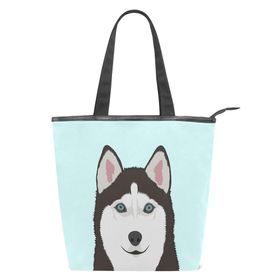 Alaza Tote Kanvas Sibirya Kurdu Köpeği 14×4.5×15 inç Çoklu Kadın Omuz El Çantası