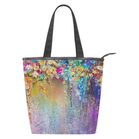 Alaza Tote Kanvas Soyut Çiçekli Suluboya Bahar Çiçekleri 14×4.5×15 inç Çoklu Kadın Omuz El Çantası