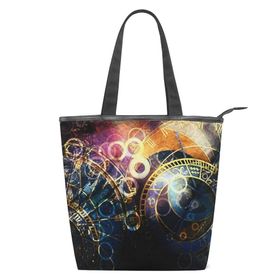 Alaza Tote Kanvas Soyut Renk Astrolojik Sembol 14×4.5×15 inç Çoklu Kadın Omuz El Çantası