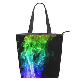Alaza Tote Kanvas Soyut Renkli Duman 14×4.5×15 inç Çoklu Kadın Omuz El Çantası