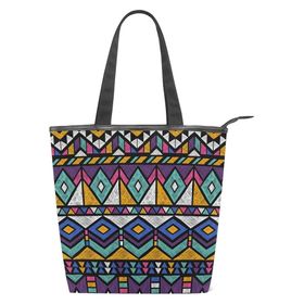 Alaza Tote Kanvas Tribal Aztek Etnik Çizgili 14×4.5×15 inç Çoklu Kadın Omuz El Çantası