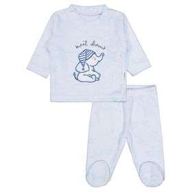 Albimini Minidamla Filli Mavi 2-6 Ay 2'li Nakış Patikli Pijama Takımı
