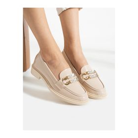 Alemdar Shoes İvan Krem Rugan Taş Detay Kadın Loafer