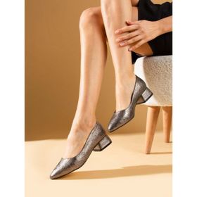 Alemdar Shoes Leon Platin Kırışık Topuklu Kadın Ayakkabı