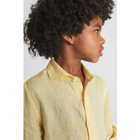 Alenmeza Erkek Çocuk Sarı Keten Modern Fit Cepsiz Gömlek