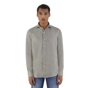Alenmeza Erkek Gri Keten Modern Fit Cepsiz Gömlek