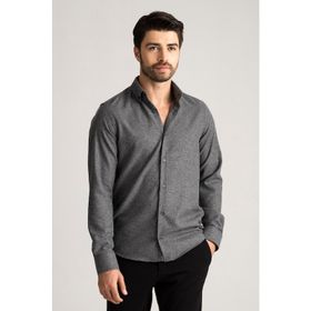 Alenmeza Erkek Gri Kışlık Melanj Oduncu Cepsiz Modern Fit Gömlek