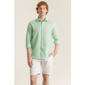Alenmeza Erkek Mint Yeşil Keten Modern Fit Cepsiz Gömlek