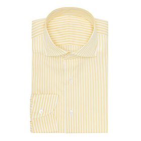 Alenmeza Erkek Sarı Çizgili Pamuklu Oxford Şamre Modern Fit Cepsiz Gömlek