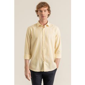 Alenmeza Erkek Sarı Çizgili Pamuklu Oxford Şamre Modern Fit Cepsiz Gömlek