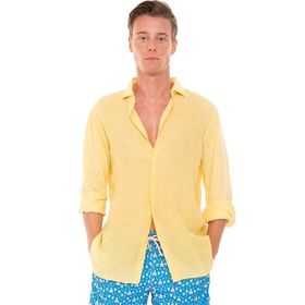 Alenmeza Erkek Sarı Keten Modern Fit Cepsiz Gömlek