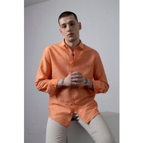 Alenmeza Erkek Turuncu Keten Cepsiz Modern Fit Gömlek