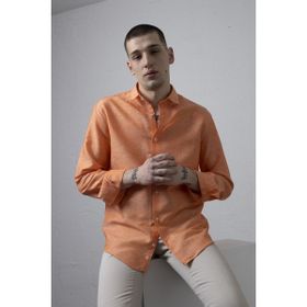Alenmeza Erkek Turuncu Keten Cepsiz Modern Fit Gömlek