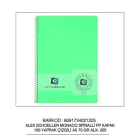 Alex Schoeller A5 70 gr 100 Yaprak Çizgili PP Kapak Spiralli Defter