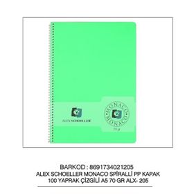 Alex Schoeller A5 70 gr 100 Yaprak Çizgili PP Kapak Spiralli Defter