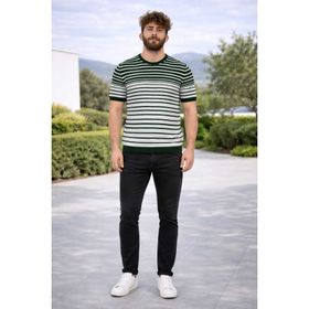 Alexandergardi AG504802 Yeşil Beyaz Erkek Çizgili T-Shirt