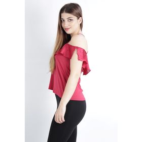 Alexandergardı B20-CMLBLZ02 Kadın Pembe Askılı Fırfırlı Madonna Yaka Bluz