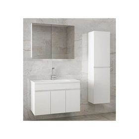 Alfa Banyo Viola3-Beyaz 80+35 cm Mdf-Aynalı Seramik Lavabolu Banyo Dolabı Takımı
