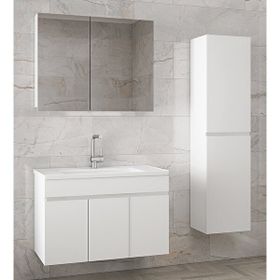 Alfa Banyo Viola3-Beyaz 80+35 cm Mdf-Aynalı Seramik Lavabolu Banyo Dolabı Takımı
