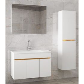 Alfa Banyo Viola3 S- 135 CM MDF Ayna Dolaplı Seramik Lavavolu Beyaz Banyo Dolabı