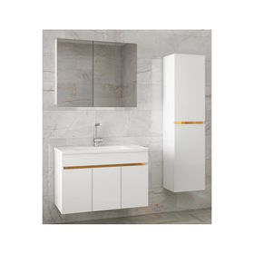 Alfa Banyo Viola3-S 80+35 cm MDF Ayna Dolaplı Seramik Lavabolu Beyaz Altın Banyo Dolabı