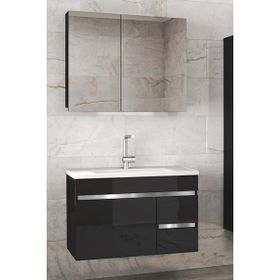Alfa Banyo Viosen-EA Siyah-Gri 80 cm Çekmeceli MDF-Aynalı Lavabolu Banyo Dolabı Takımı