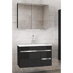 Alfa Banyo Viosen-EA Siyah-Gri 80 cm Çekmeceli MDF-Aynalı Lavabolu Banyo Dolabı Takımı